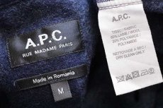 画像4: ルーマニア製 A.P.C. アーペーセー マチ付き チェック ウールシャツ 紺 M (4)