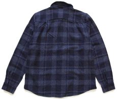 画像2: ルーマニア製 A.P.C. アーペーセー マチ付き チェック ウールシャツ 紺 M (2)