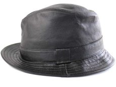 画像2: HENSCHEL HAT ヘンシェル レザー フェドラハット ブラック L (2)