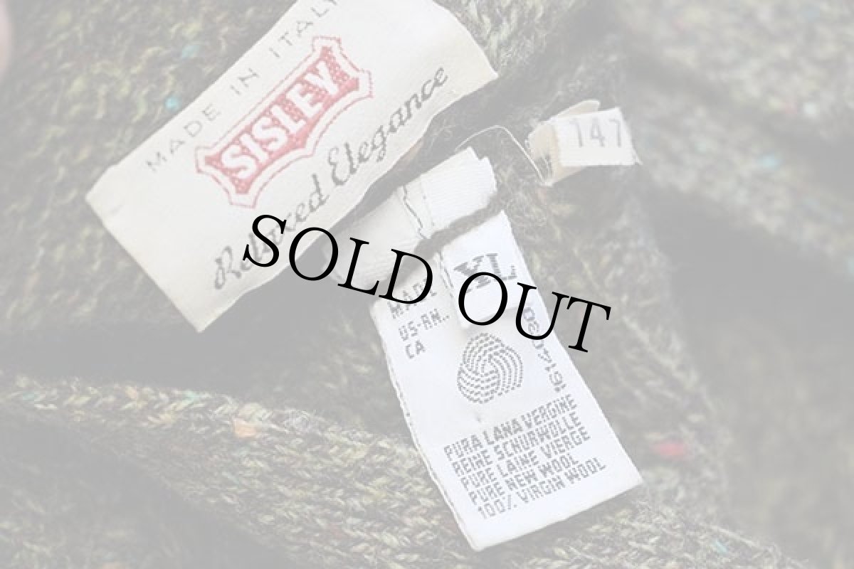 画像4: 80s イタリア製 SISLEY ケーブル編み ネップ入り ウールニット ベスト カーディガン ミックス XL (4)