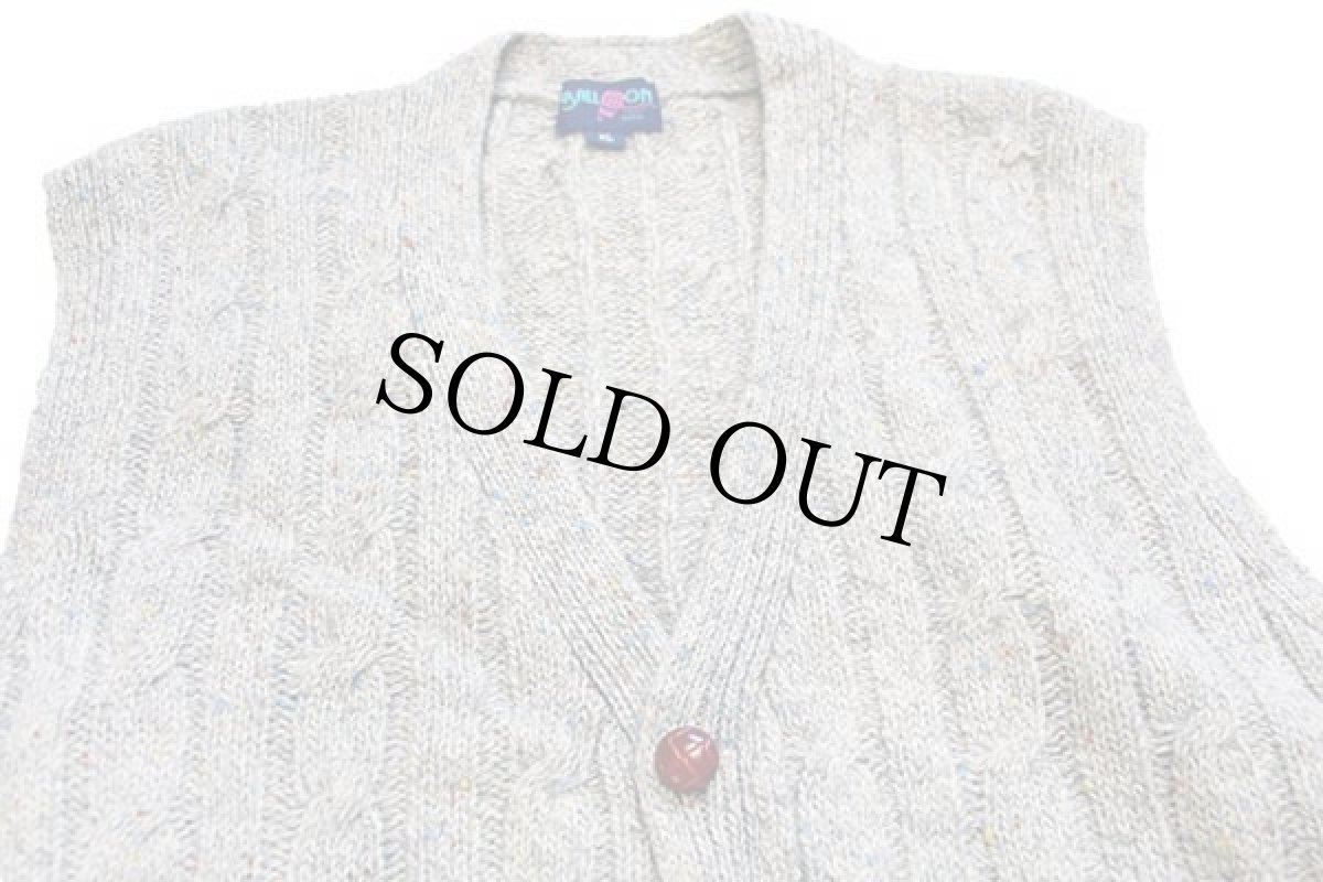 画像3: 80s BALL ON ケーブル編み ネップ入り シェットランド ウールニット ベスト カーディガン ミックス XL (3)