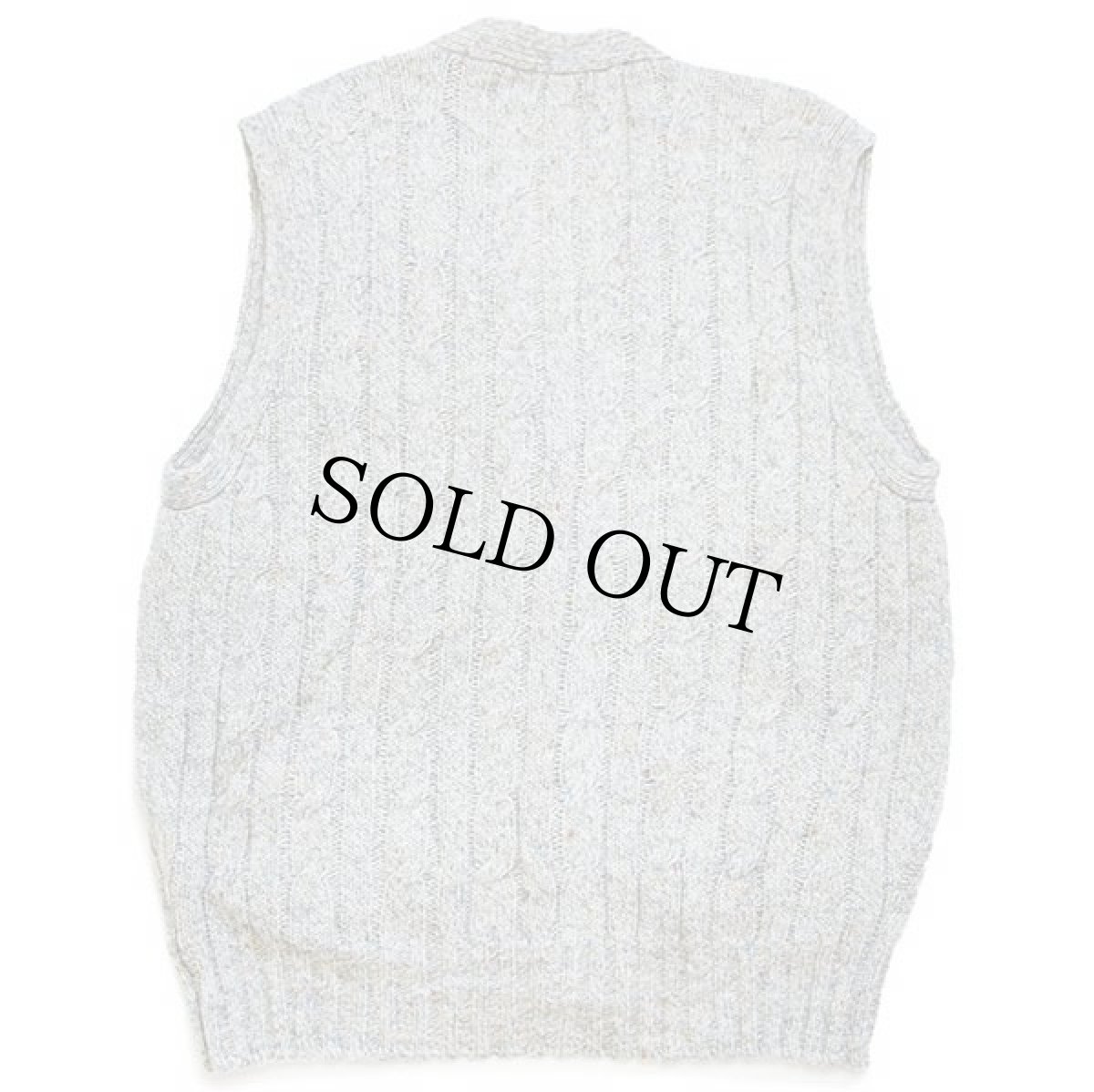 画像2: 80s BALL ON ケーブル編み ネップ入り シェットランド ウールニット ベスト カーディガン ミックス XL (2)