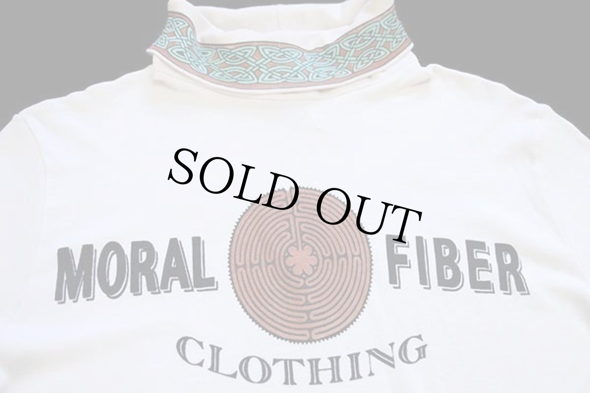 画像3: 90s USA製 MORAL FIBER CLOTHING 染み込みプリント タートルネック コットン カットソー 生成り (3)