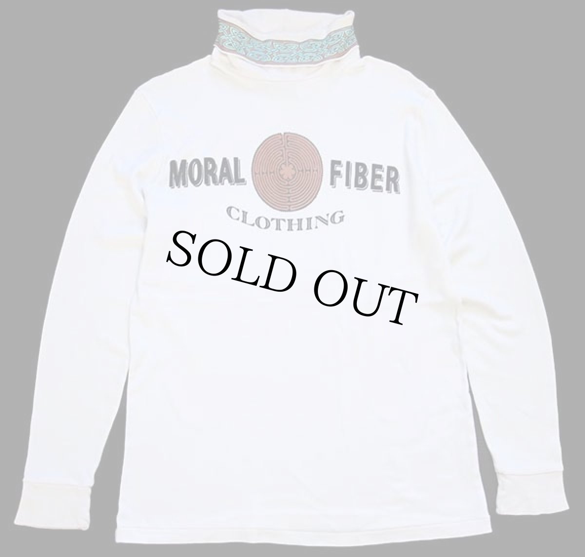 画像1: 90s USA製 MORAL FIBER CLOTHING 染み込みプリント タートルネック コットン カットソー 生成り (1)