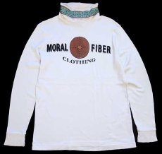 画像1: 90s USA製 MORAL FIBER CLOTHING 染み込みプリント タートルネック コットン カットソー 生成り (1)