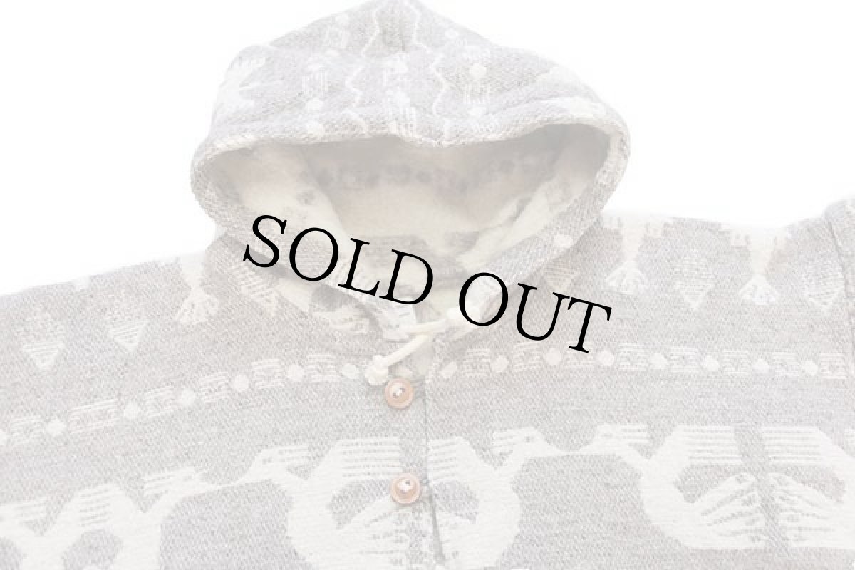 画像3: エクアドル製 ハンドメイド フォークロア柄 プルオーバー ウール ラグ パーカー (3)