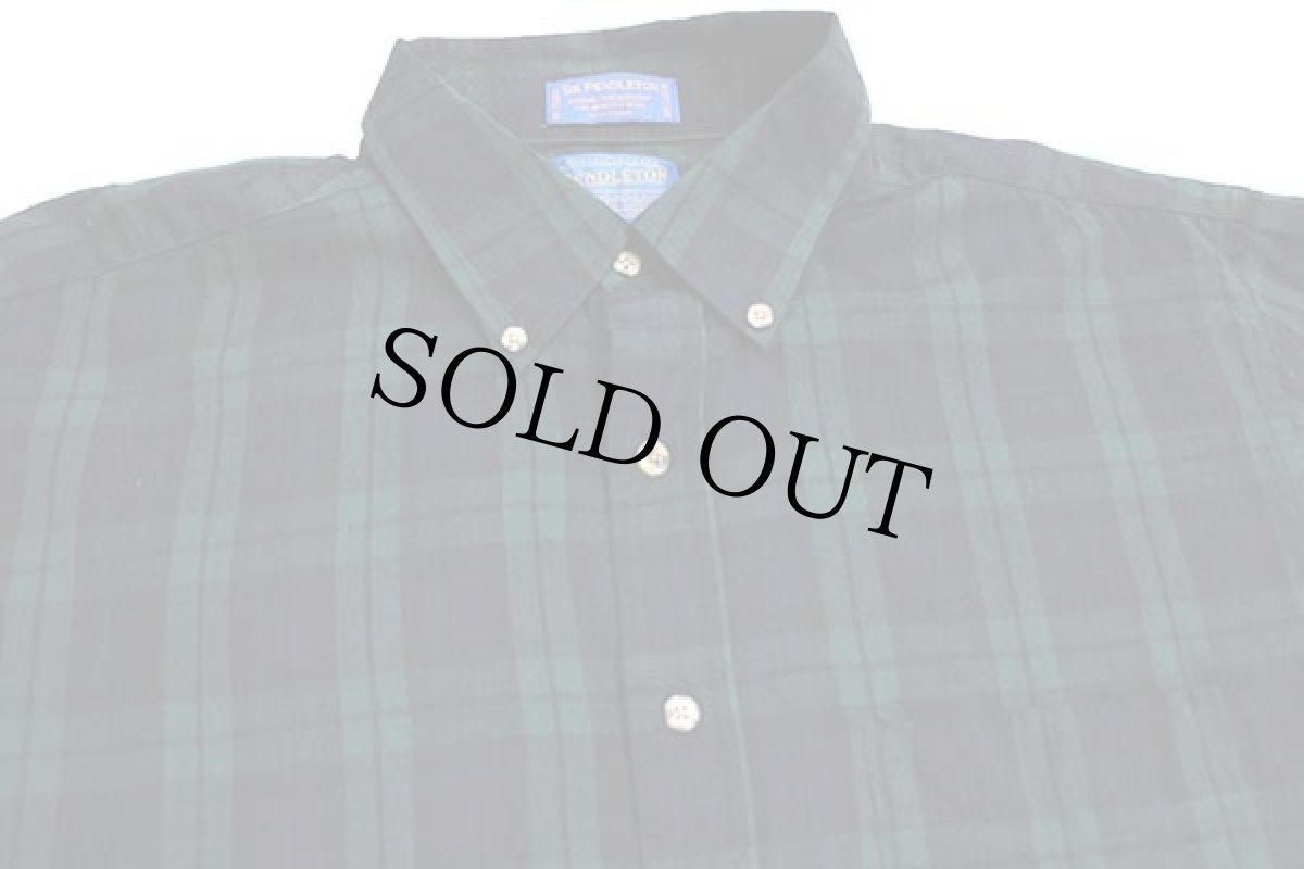 画像3: 00s メキシコ製 SIR PENDLETONサーペンドルトン ブラックウォッチ タータンチェック ボタンダウン ウーステッド ウールシャツ XL (3)