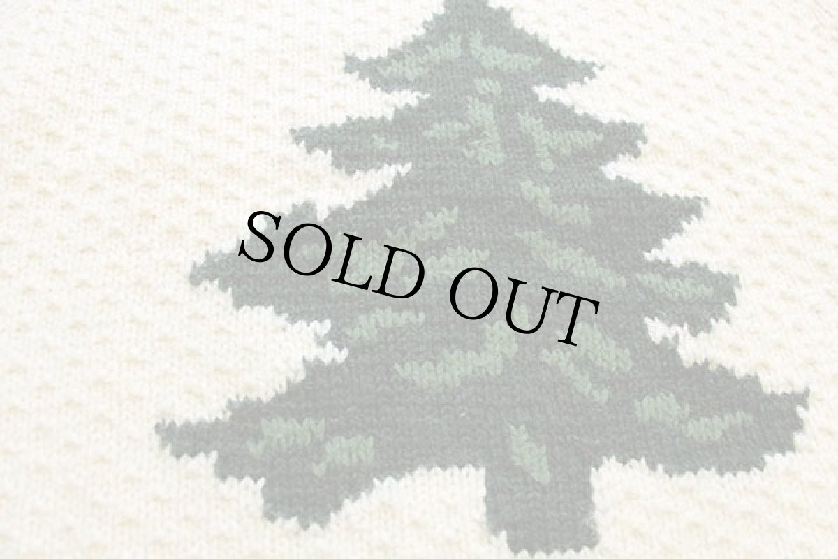 画像5: 90s ブルガリア製 L.L.Bean ツリー柄 モックネック メリノウール×アクリル ハンドニット セーター ナチュラル XL (5)