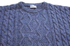 画像3: 80s イタリア製 benettonベネトン ケーブル編み ウールニット セーター ブルー ミックス 52★フィッシャーマン (3)
