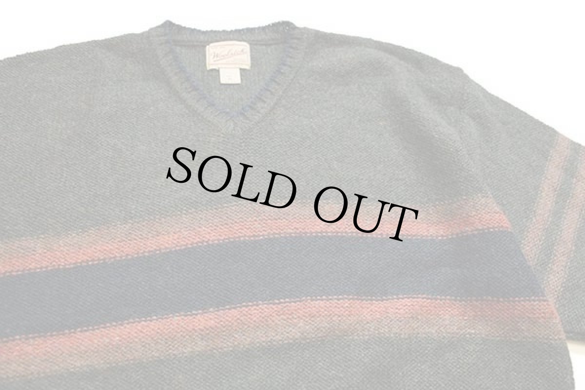 画像3: 90s USA製 Woolrichウールリッチ ライン入り Vネック ウールニット セーター XL (3)