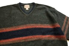 画像3: 90s USA製 Woolrichウールリッチ ライン入り Vネック ウールニット セーター XL (3)