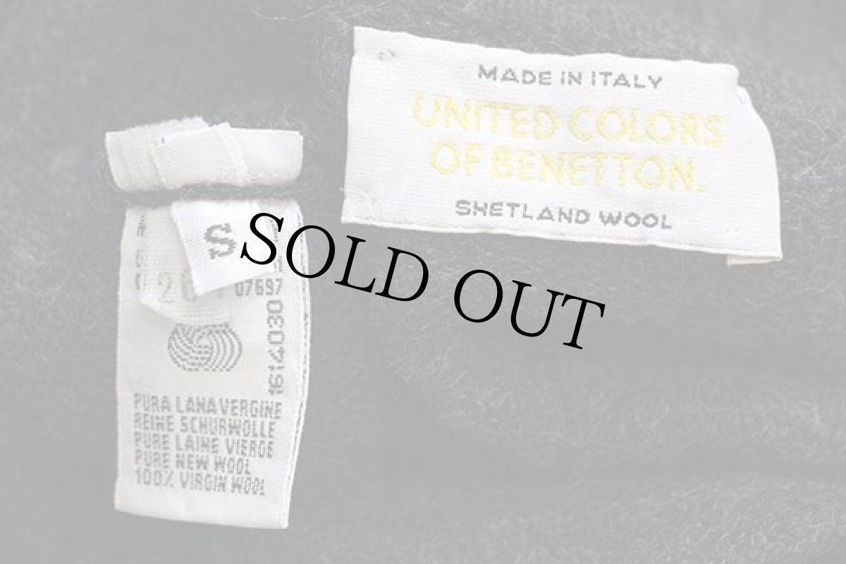 画像4: 90s イタリア製 BENETTONベネトン アーガイル柄 シェットランド ウールニット ポロシャツ チャコールグレー S★セーター (4)