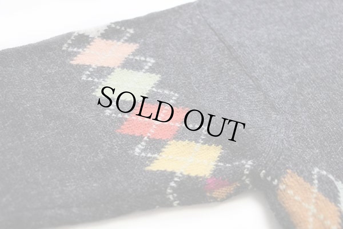 画像5: 90s イタリア製 BENETTONベネトン アーガイル柄 シェットランド ウールニット ポロシャツ チャコールグレー S★セーター (5)