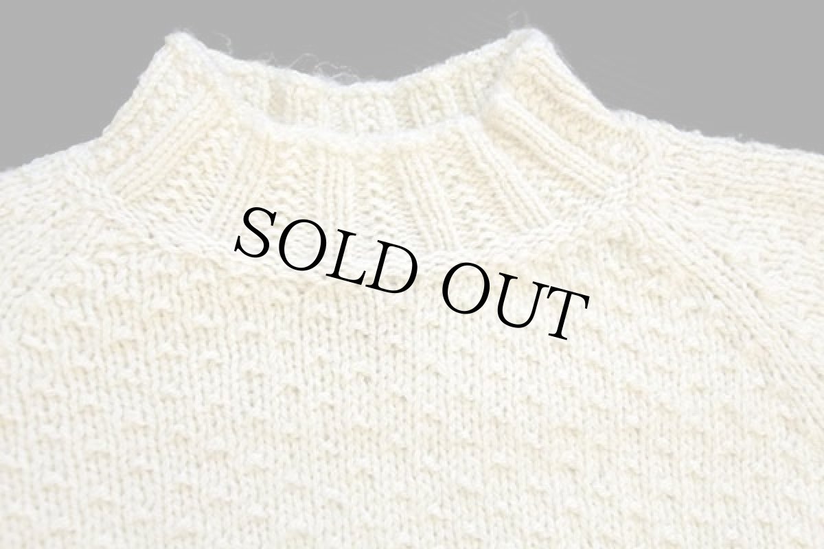 画像3: 90s ブルガリア製 L.L.Bean ツリー柄 モックネック メリノウール×アクリル ハンドニット セーター ナチュラル XL (3)