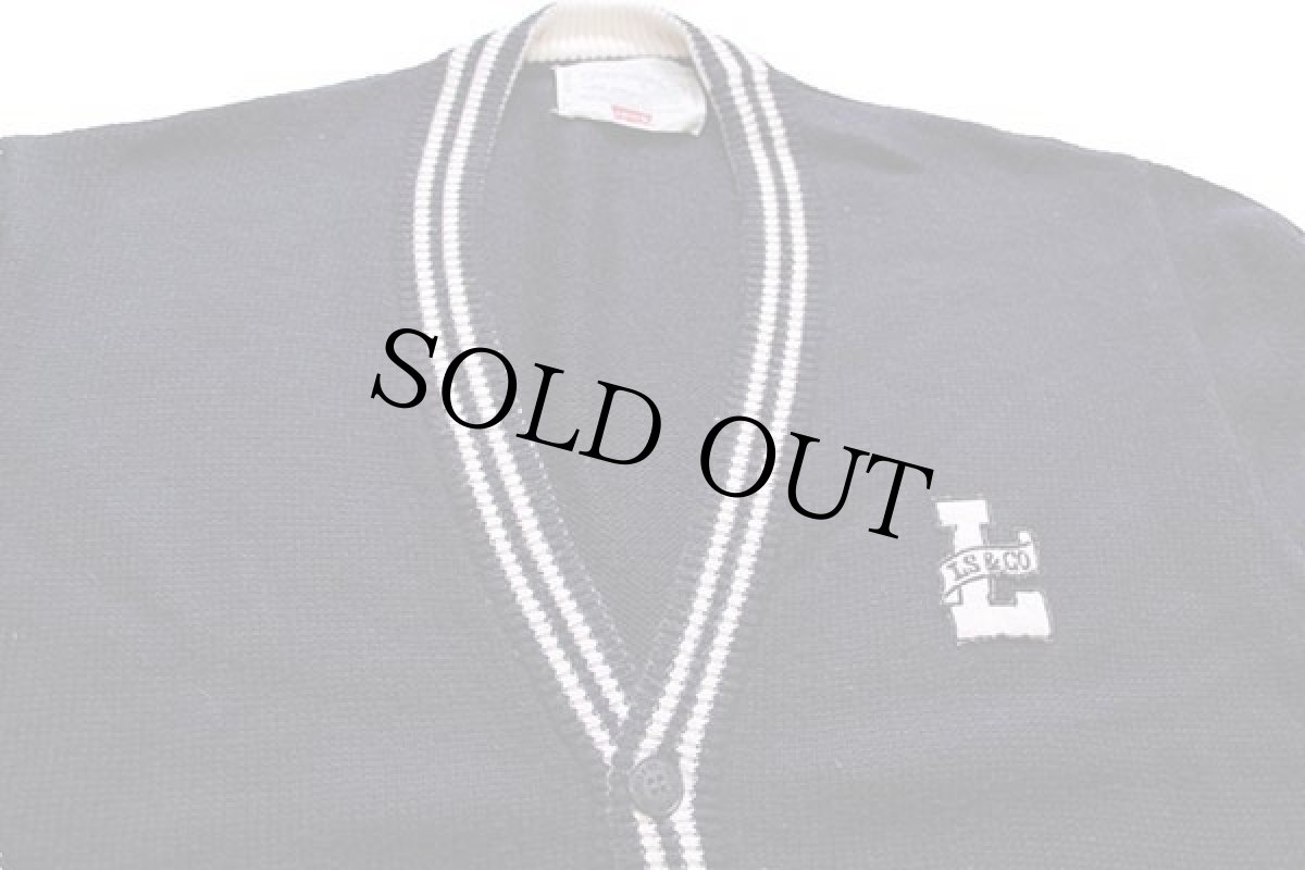 画像3: 80s Levi'sリーバイス ロゴパッチ付き ウールニット カーディガン 紺 L★ユーロ (3)