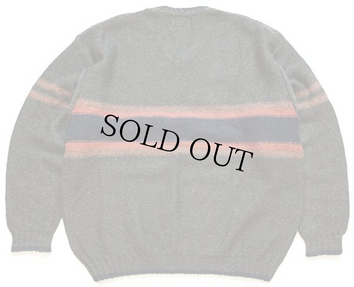 画像2: 90s USA製 Woolrichウールリッチ ライン入り Vネック ウールニット セーター XL (2)