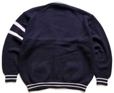 画像2: 80s Levi'sリーバイス ロゴパッチ付き ウールニット カーディガン 紺 L★ユーロ (2)