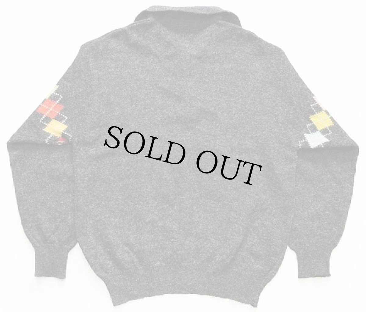 画像2: 90s イタリア製 BENETTONベネトン アーガイル柄 シェットランド ウールニット ポロシャツ チャコールグレー S★セーター (2)