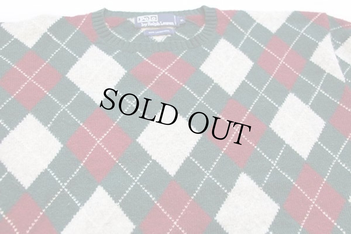 画像3: 90s ポロ ラルフローレン アーガイル柄 ラムウールニット セーター XL (3)