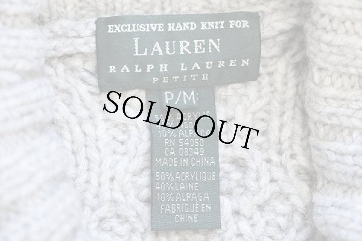 画像4: 00s LAUREN ラルフローレン ショールカラー ケーブル編み アクリル×ウール×アルパカ ハンドニット セーター グレー M (4)