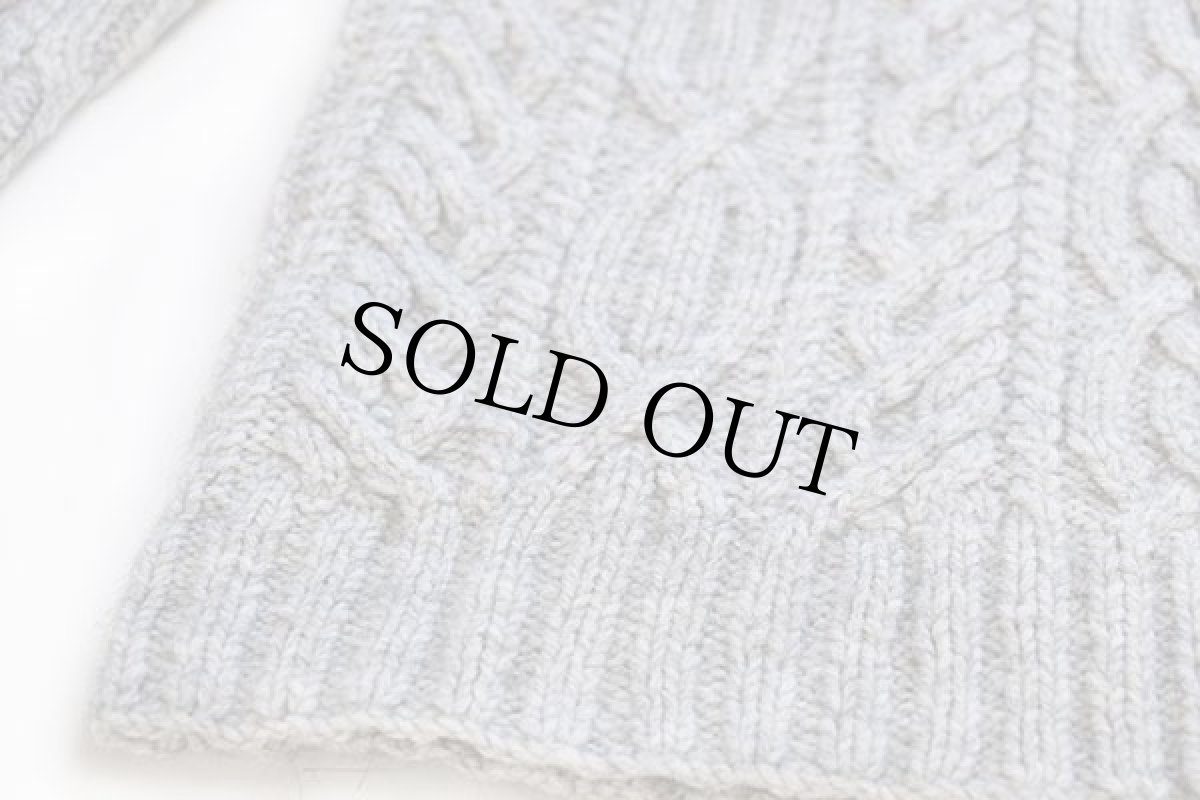 画像5: 00s LAUREN ラルフローレン ショールカラー ケーブル編み アクリル×ウール×アルパカ ハンドニット セーター グレー M (5)