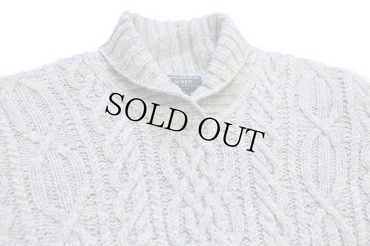 画像3: 00s LAUREN ラルフローレン ショールカラー ケーブル編み アクリル×ウール×アルパカ ハンドニット セーター グレー M (3)