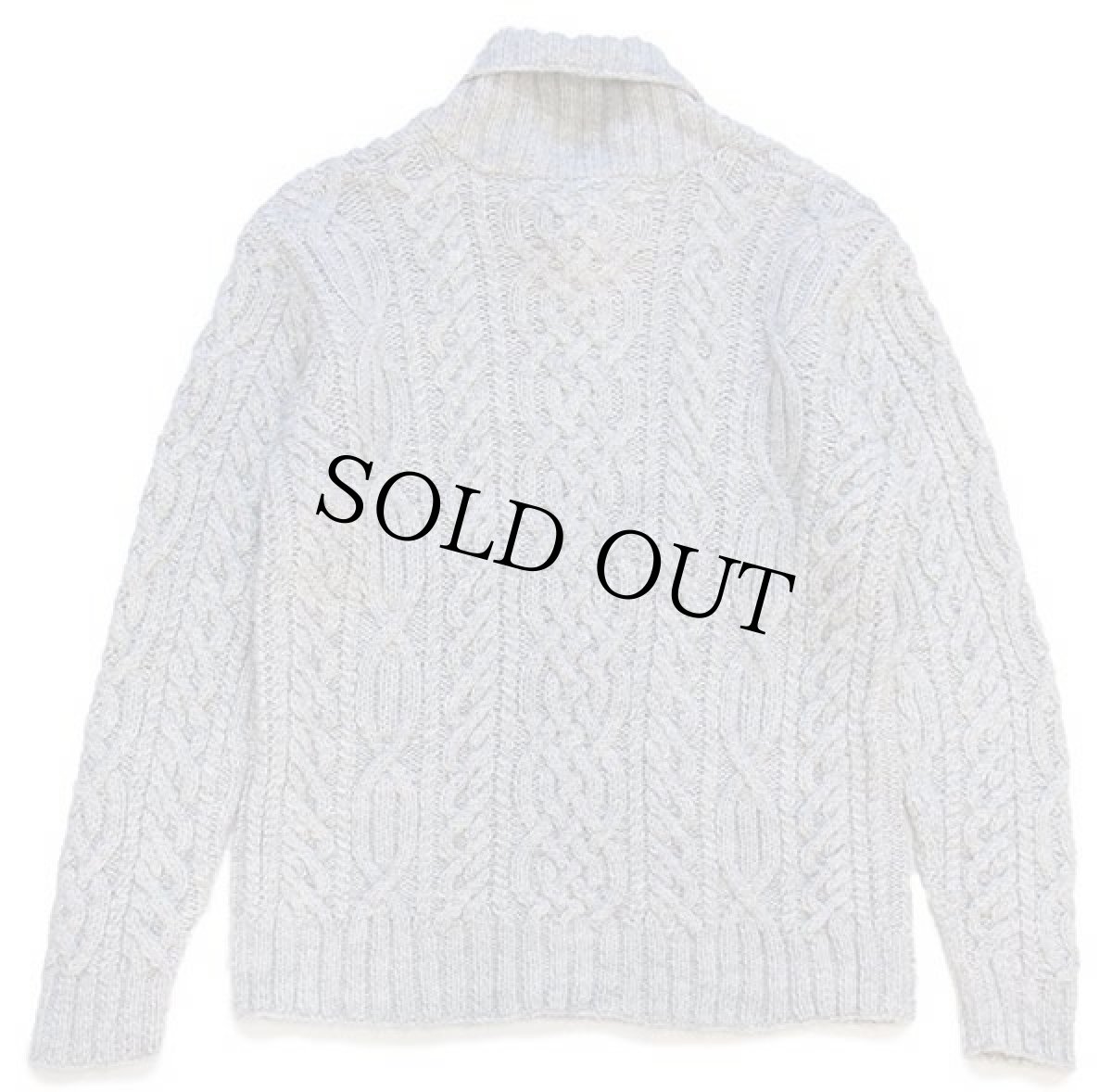 画像2: 00s LAUREN ラルフローレン ショールカラー ケーブル編み アクリル×ウール×アルパカ ハンドニット セーター グレー M (2)