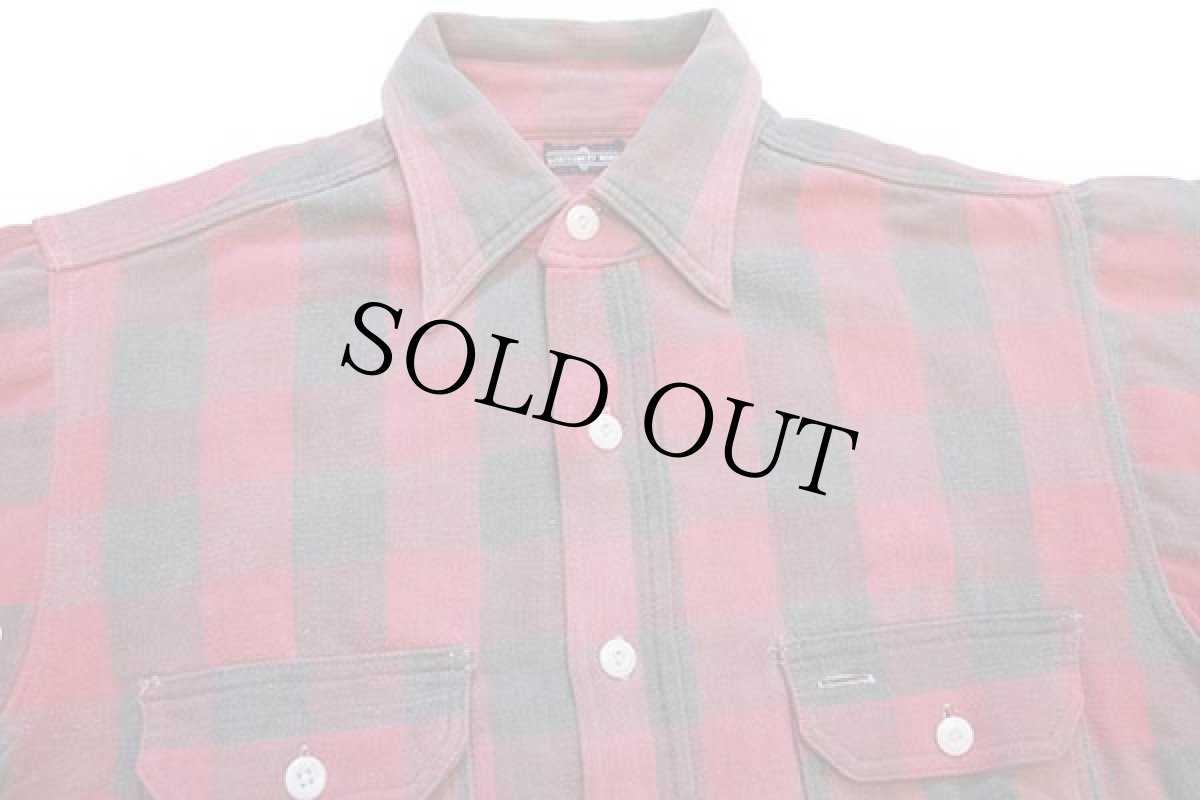 画像3: 40s MONTGOMERY WARD バッファローチェック マチ付き コットン フランネルシャツ 黒×赤 フェード (3)