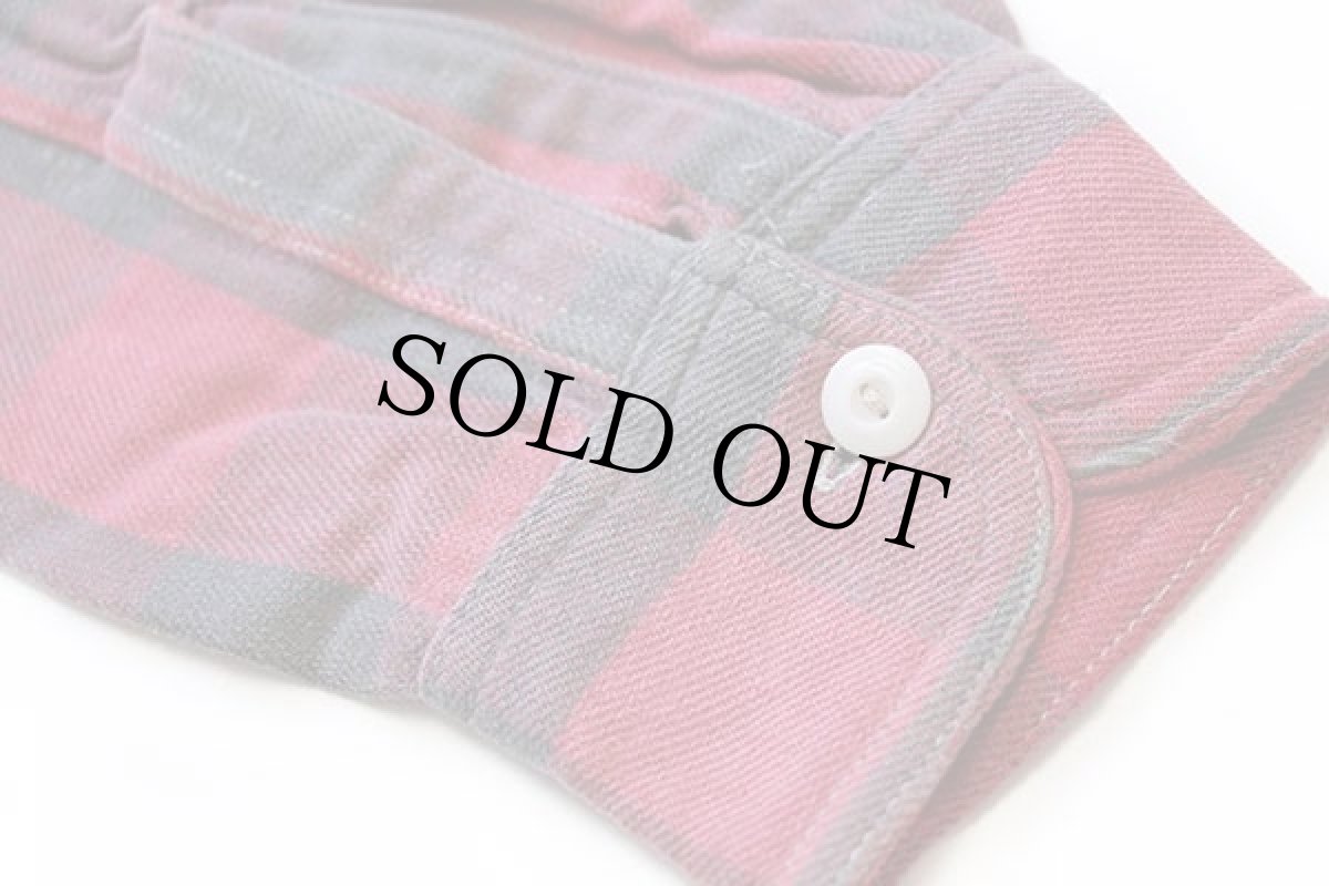 画像9: 40s MONTGOMERY WARD バッファローチェック マチ付き コットン フランネルシャツ 黒×赤 フェード (9)