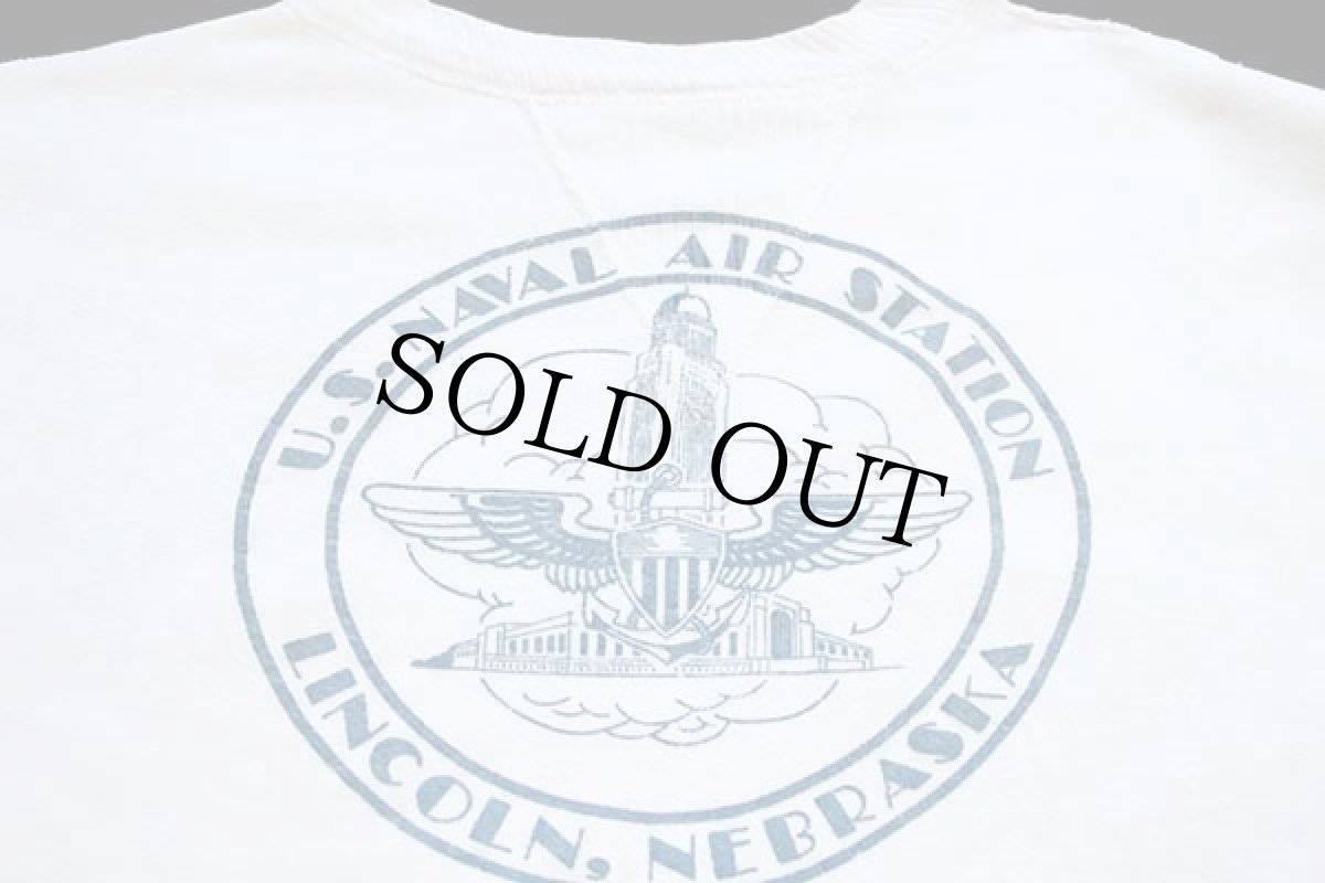 画像3: 40s U.S.NAVAL AIR STATION 前V 針抜きリブ コットン スウェット 白 (3)