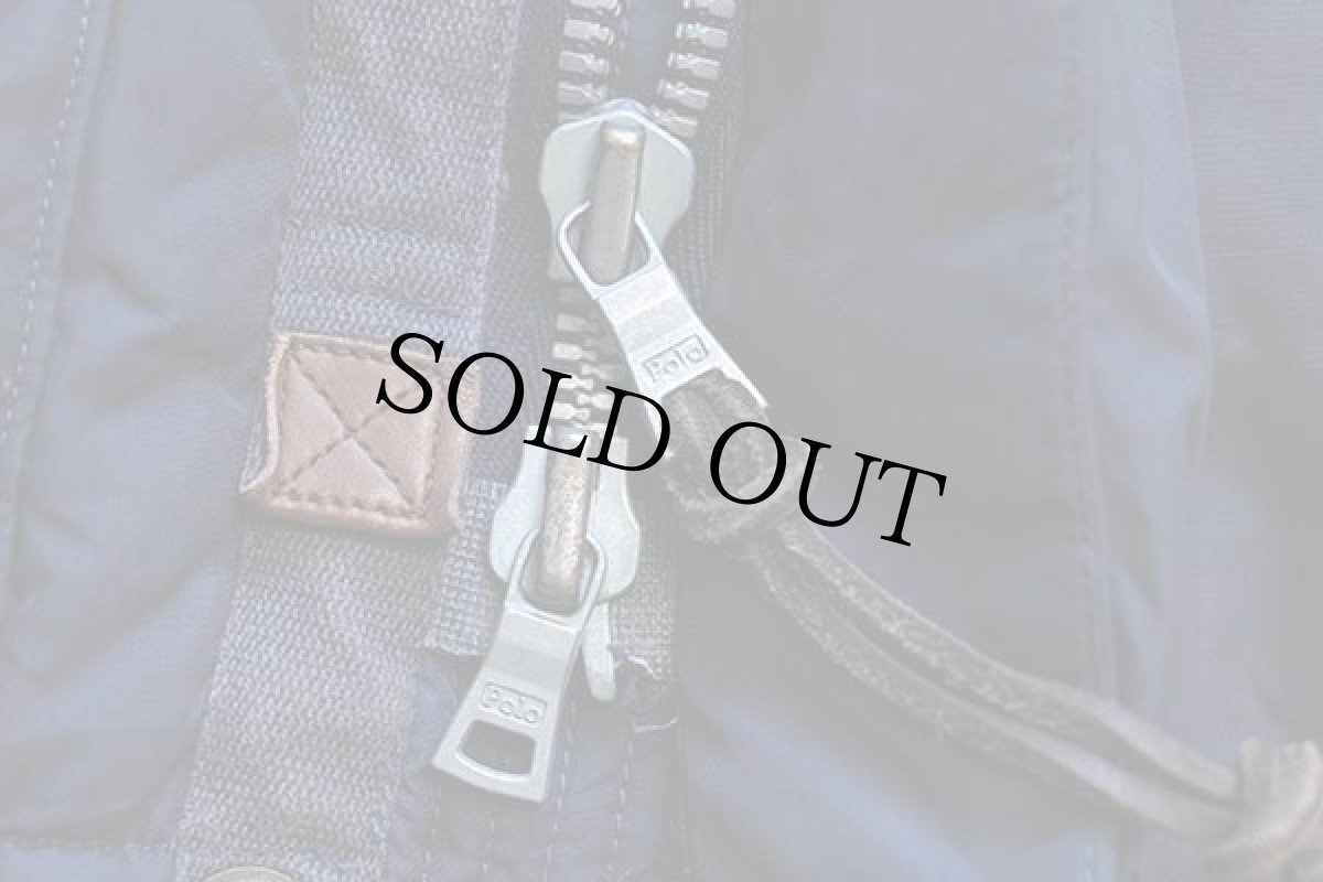 画像7: ポロ ラルフローレン レザーパッチ&フード付き ナイロン ダウンジャケット 紺 L★パーカー (7)