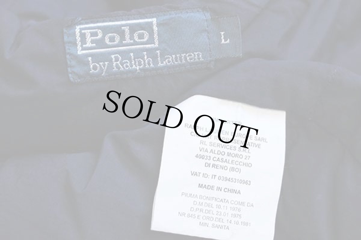 画像4: ポロ ラルフローレン レザーパッチ&フード付き ナイロン ダウンジャケット 紺 L★パーカー (4)