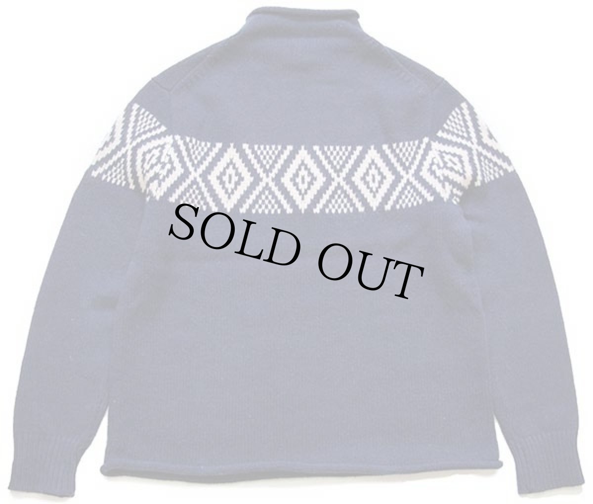 画像2: J.CREW ダイヤ柄 ロールネック ラムウールニット セーター 紺 M (2)