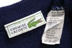 画像4: 70s フランス製 CHEMISE LACOSTE ラコステ ワンポイント Vネック 鹿の子 ウール×アクリルニット セーター 紺 4 (4)