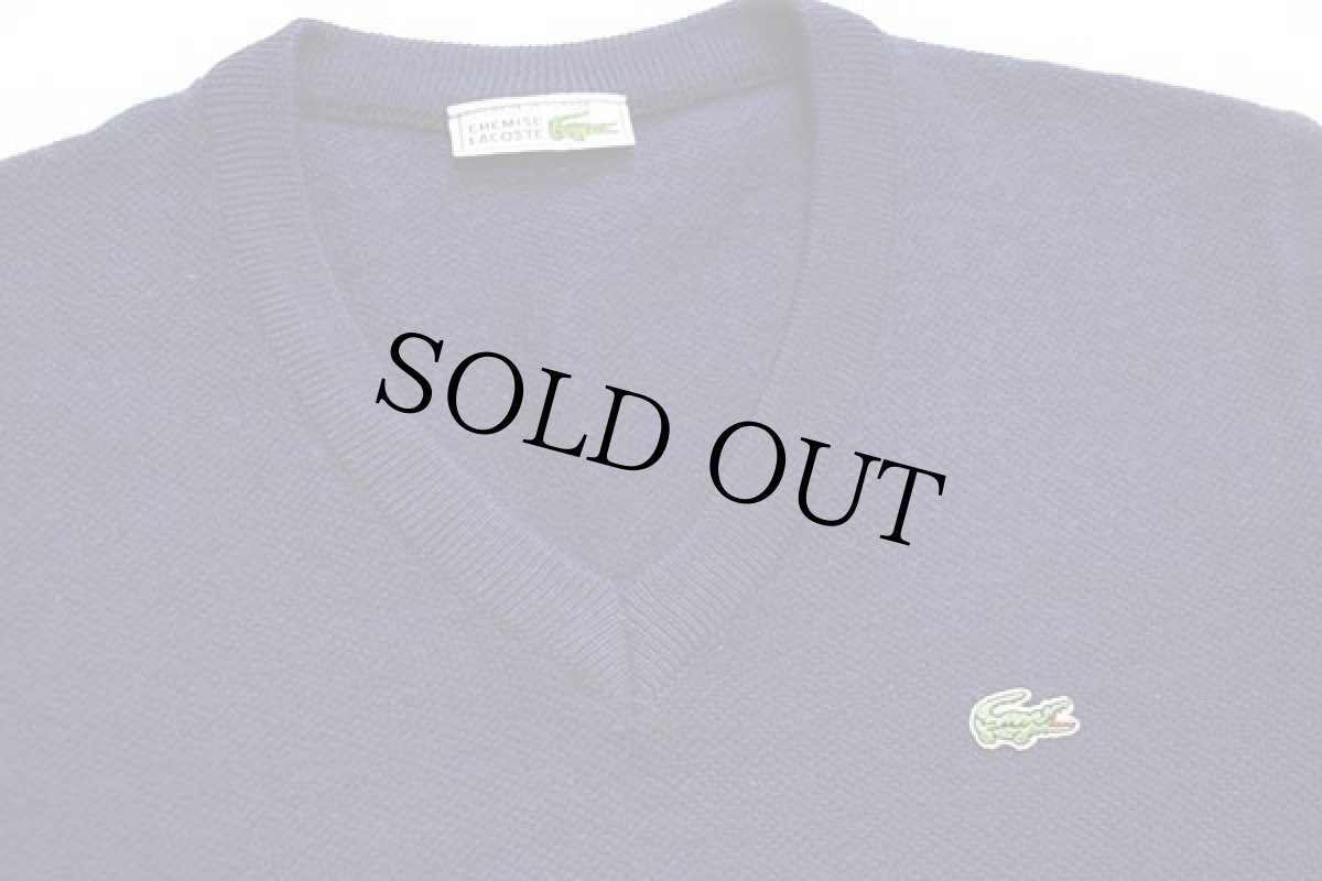 画像3: 70s フランス製 CHEMISE LACOSTE ラコステ ワンポイント Vネック 鹿の子 ウール×アクリルニット セーター 紺 4 (3)