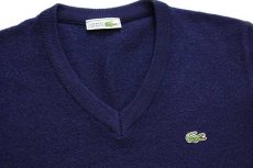 画像3: 70s フランス製 CHEMISE LACOSTE ラコステ ワンポイント Vネック 鹿の子 ウール×アクリルニット セーター 紺 4 (3)