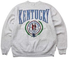画像1: 90s USA製 KENTUCKY ひび割れプリント スウェット 杢ライトグレー XL (1)