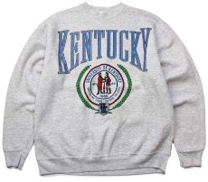 画像1: 90s USA製 KENTUCKY ひび割れプリント スウェット 杢ライトグレー XL (1)