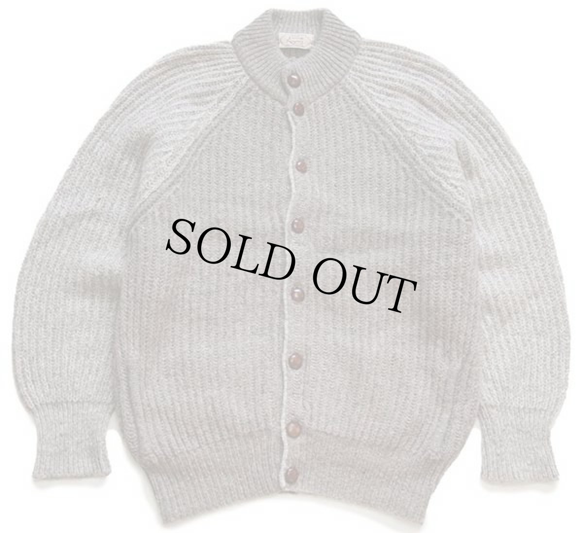 画像1: 80s イタリア製 Claude Reyner ツートン 切り替え ローゲージ ウール×キッドモヘヤ ニット カーディガン 50 (1)