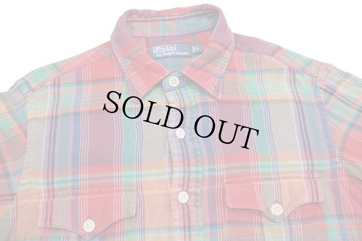 画像3: ポロ ラルフローレン マドラスチェック コットン フランネルシャツ L★インド綿 (3)