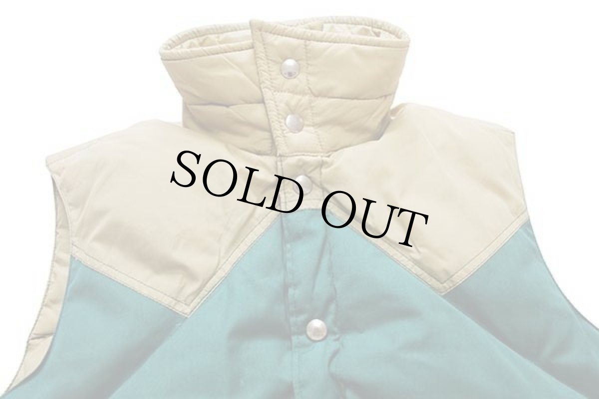 画像3: 80s USA製 SUN DOWN ツートン ヨーク切り替え ダウンベスト 緑×タン S (3)