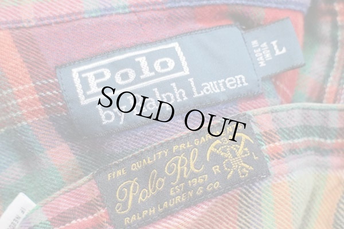 画像4: ポロ ラルフローレン マドラスチェック コットン フランネルシャツ L★インド綿 (4)