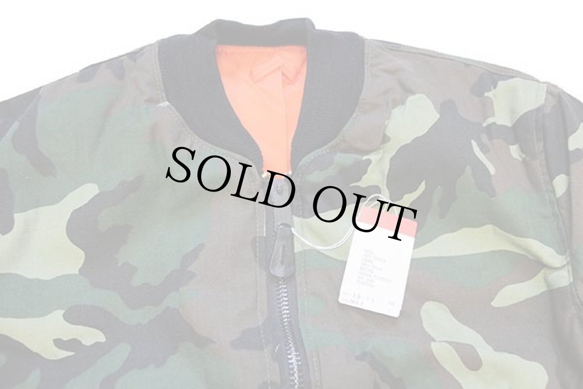 画像3: デッドストック★90s USA製 CORINTH ウッドランドカモ コットン MA-1 フライトジャケット L (3)