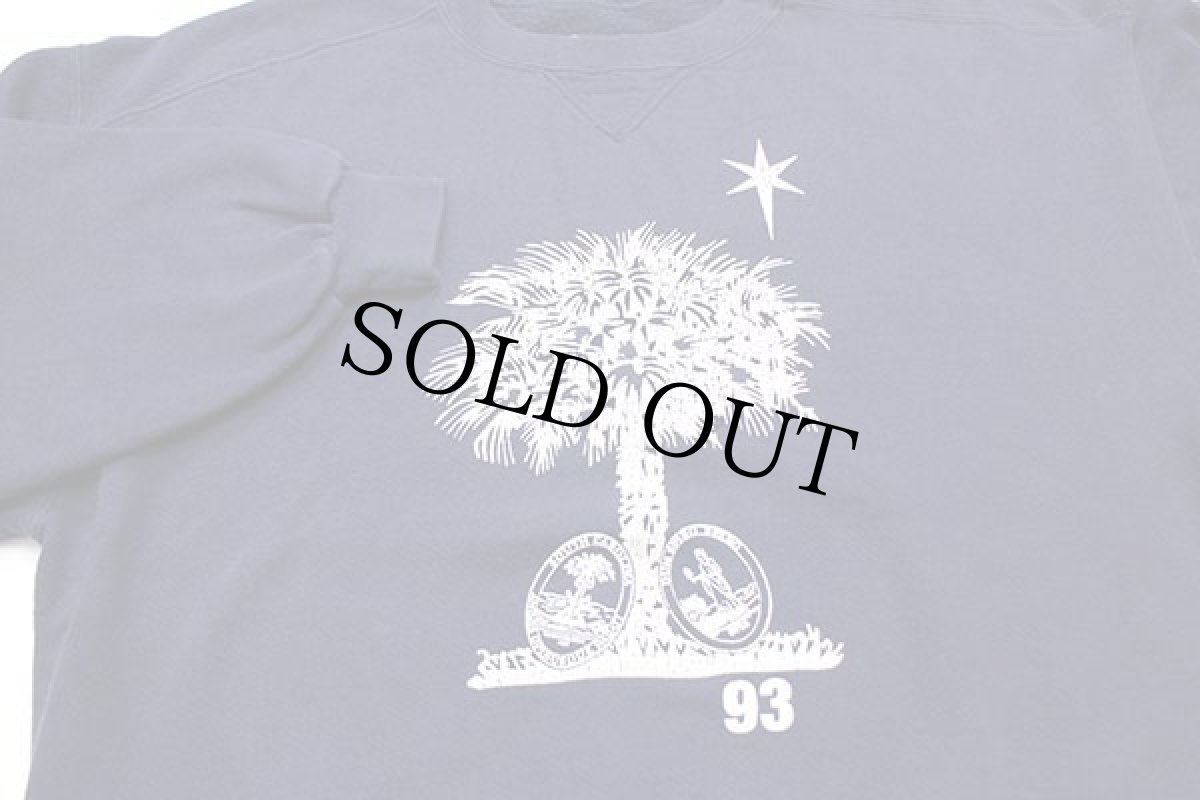 画像3: 90s USA製 RUSSELLラッセル SOUTH CAROLINA 93 アート ひび割れプリント 前V スウェット 紺 XL (3)