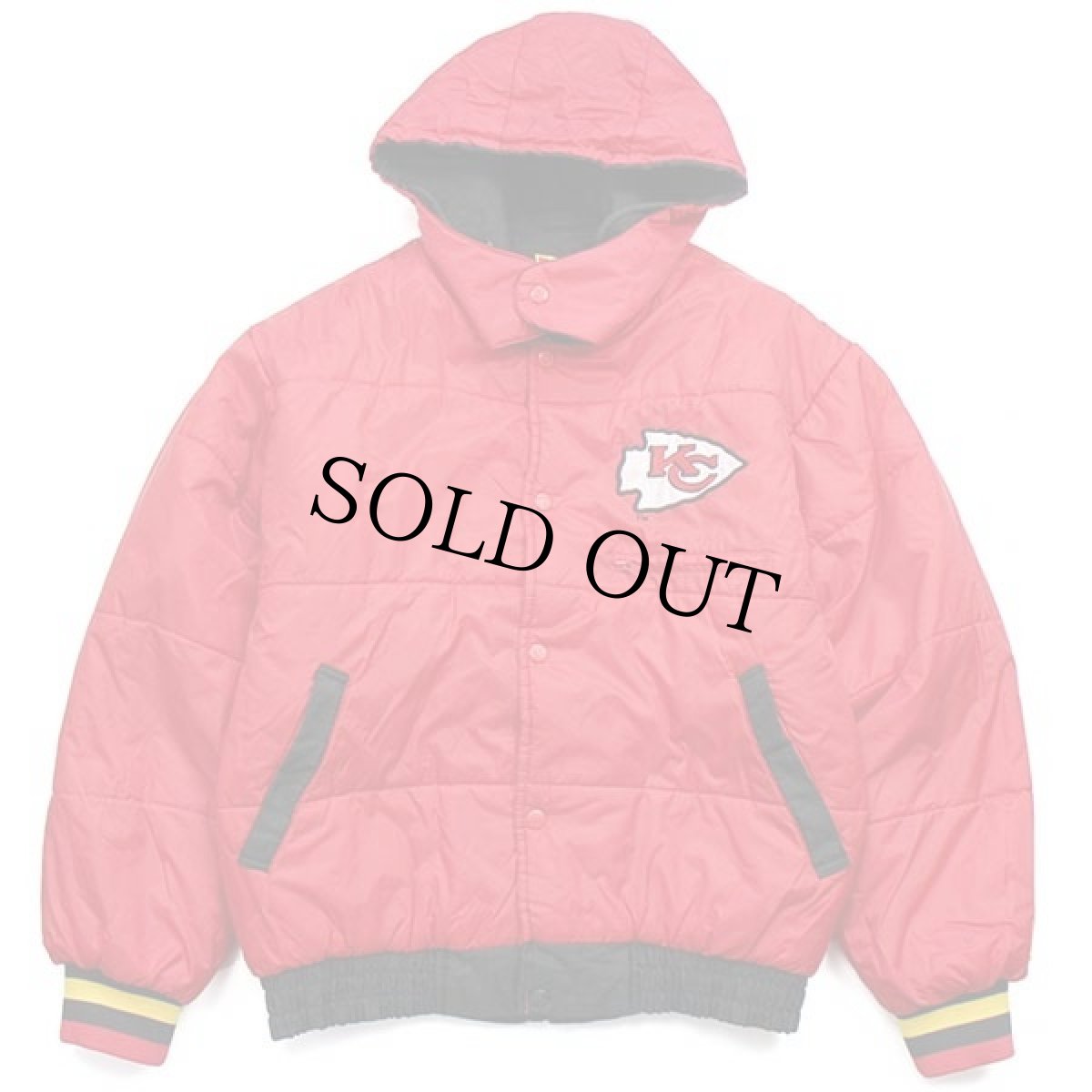 画像6: 90s PRO PLAYER NFL KANSAS CITY CHIEFS 刺繍 ツートン リバーシブル 中綿入り ナイロンパーカー 黒×赤 S (6)