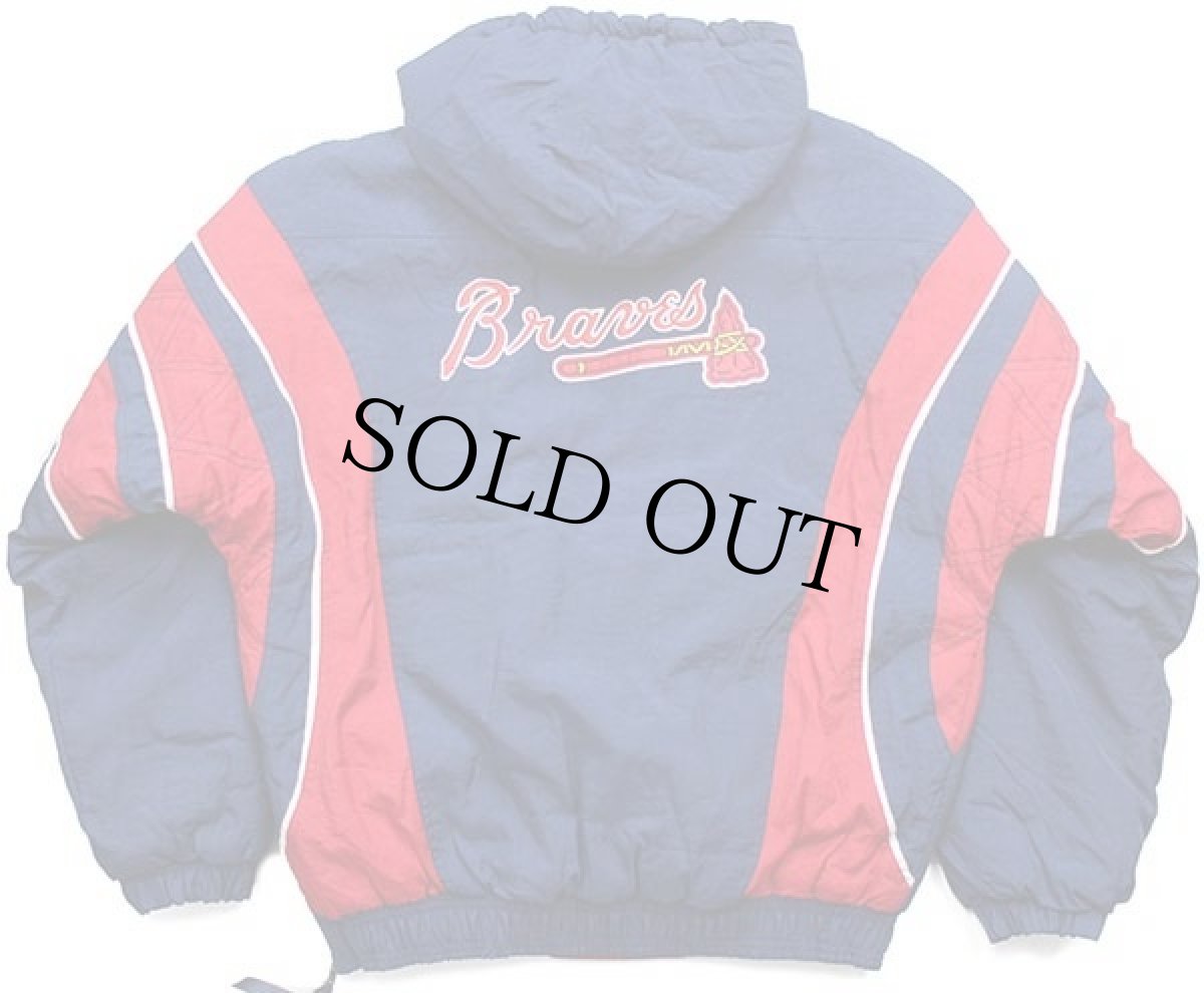 画像2: 90s STARTERスターター MLB Atlanta Braves 刺繍 ツートン プルオーバー 中綿入り ナイロンパーカー ボーイズXL (2)