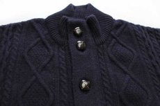 画像3: Barbourバブアー KIRKHAM CABLE BUTTON ハイネック ケーブル編み ラムウールニット カーディガン 紺 XL (3)