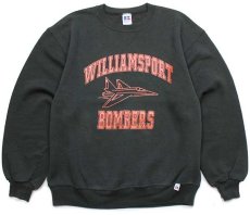 画像1: 90s USA製 RUSSELLラッセル WILLIAMSPORT BOMBERS 戦闘機 前V スウェット 黒 L (1)