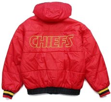 画像7: 90s PRO PLAYER NFL KANSAS CITY CHIEFS 刺繍 ツートン リバーシブル 中綿入り ナイロンパーカー 黒×赤 S (7)