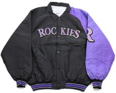 画像1: 90s USA製 STARTERスターター MLB COLORADO ROCKIES パッチ付き ツートン アシンメトリー 中綿入り ナイロンスタジャン XL (1)